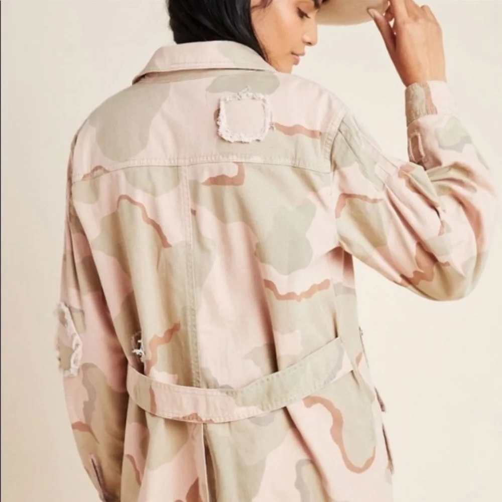 ANTHROPOLOGIE Lida Utility Jacket Pink Camo Oversized Cargo Boho Chic US S - Picture 3 of 13